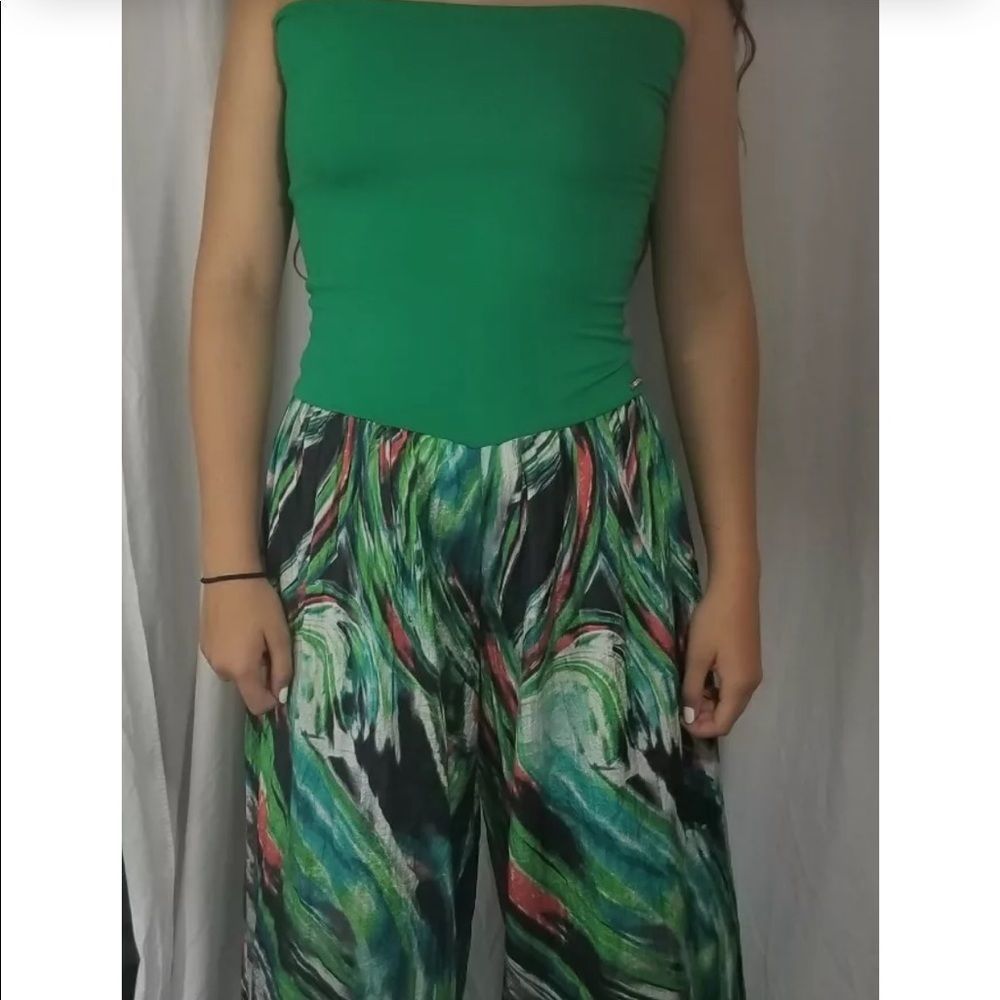 Sahoco Green Geometric Jumpsuit Cotton Bodice‎ Med